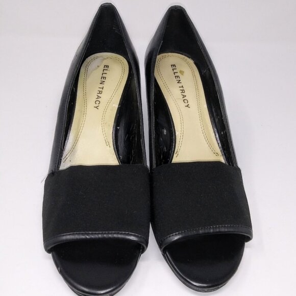 Ellen Tracy | Black Open Toe Wedges Sz 9.5 - Picture 1 of 6